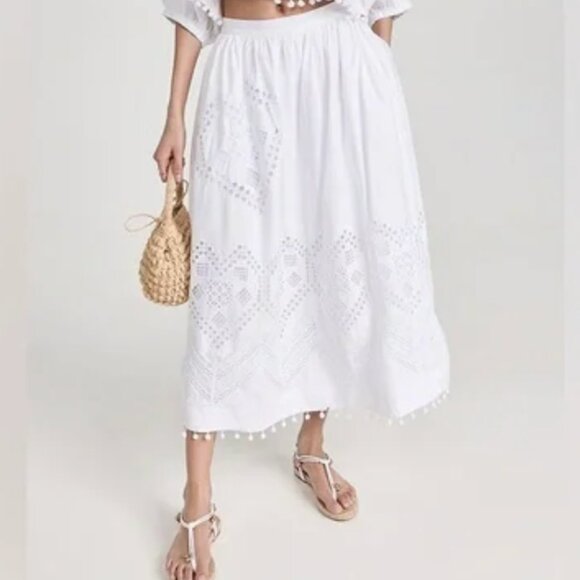 RHODE Dresses & Skirts - Rhode Malaya Cutwork Embroidered Cotton Midi Skirt In White Heart Eyelet